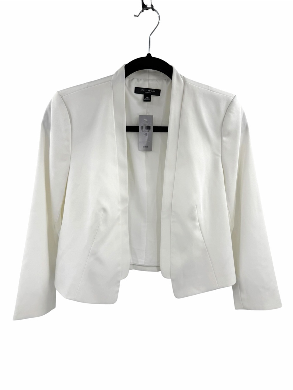 ANN TAYLOR White Open-Front Crop 3/4 sleeve Blazer Jacket Size 4 New with tags